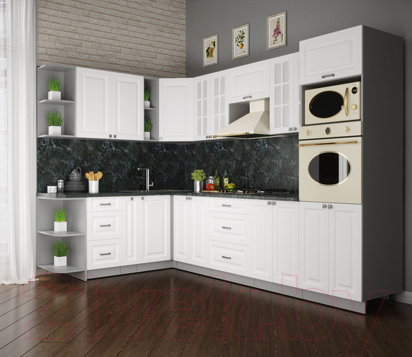 Изображение товара Кухонный гарнитур Интерлиния Мила Деко 1.88x3.0 левая (белый/белый/кастилло темный)