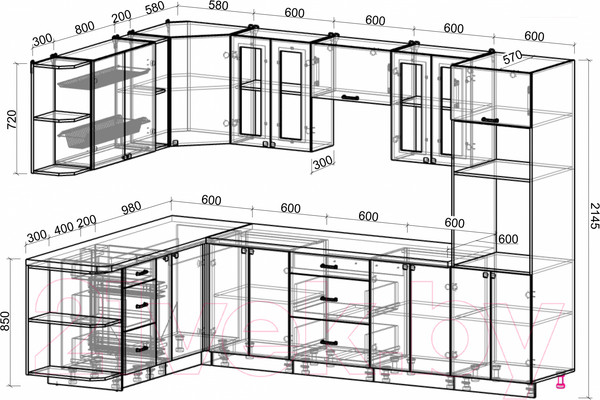 Изображение товара Кухонный гарнитур Интерлиния Мила Деко 1.88x3.0 левая (белый/белый/кастилло темный)
