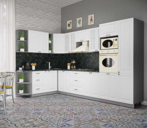 Изображение товара Кухонный гарнитур Интерлиния Мила Деко 1.88x3.4 левая (белый/белый/кастилло темный)