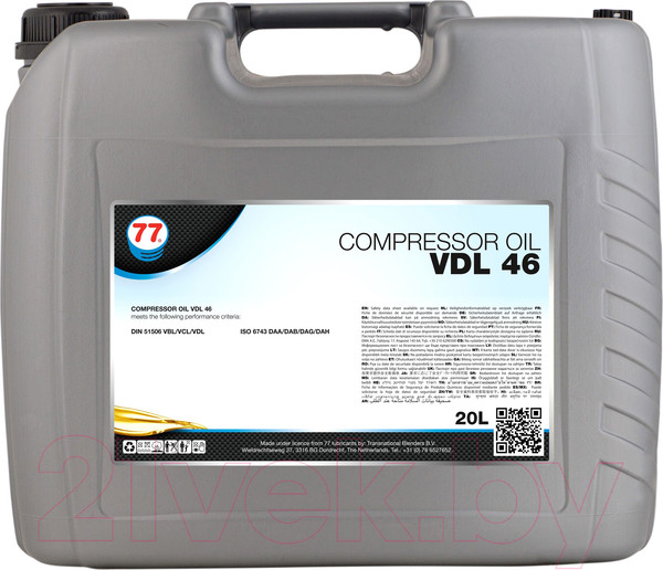 Изображение товара Индустриальное масло 77 Lubricants Compressor Oil VDL 46 / 700486 (20л)