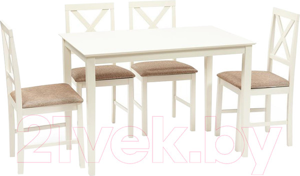 Изображение товара Обеденная группа Tetchair Hudson Dining Set эконом (дерево гевея/Ivory White)