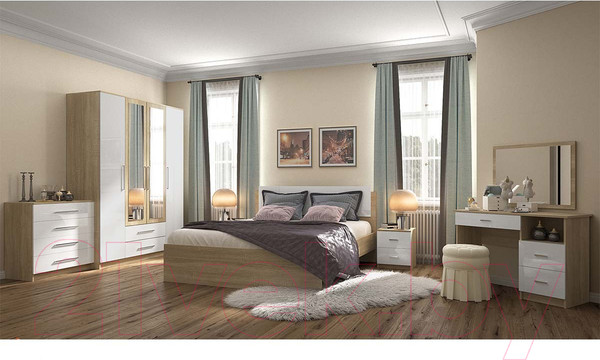 Изображение товара Шкаф НК Мебель Бланка 4-х дверный / 72250076 (дуб сонома/белый глянец)