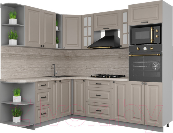 Изображение товара Кухонный гарнитур Интерлиния Мила Деко 1.88x2.4 левая (луна/луна/травертин серый)