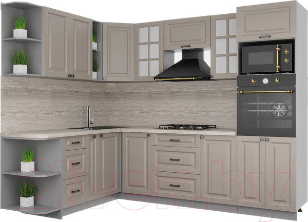 Изображение товара Кухонный гарнитур Интерлиния Мила Деко 1.88x2.6 левая (луна/луна/травертин серый)