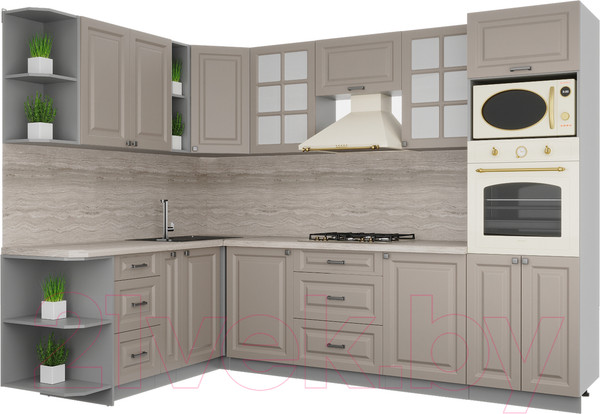 Изображение товара Кухонный гарнитур Интерлиния Мила Деко 1.88x2.8 левая (луна/луна/травертин серый)