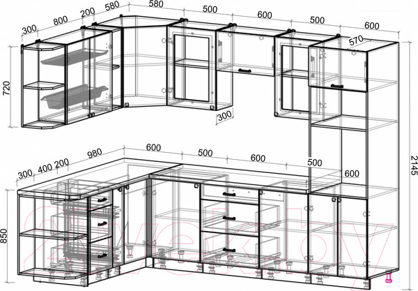 Изображение товара Кухонный гарнитур Интерлиния Мила Деко 1.88x2.8 левая (луна/луна/травертин серый)