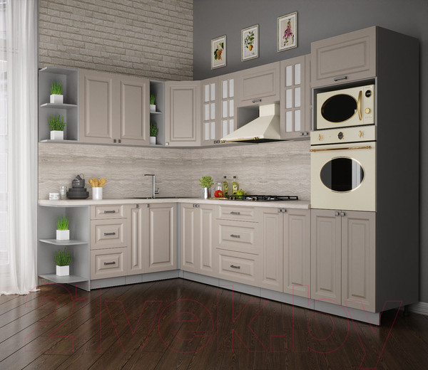 Изображение товара Кухонный гарнитур Интерлиния Мила Деко 1.88x3.0 левая (луна/луна/травертин серый)