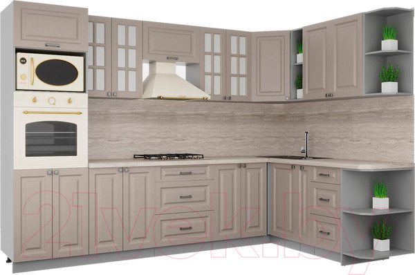 Изображение товара Кухонный гарнитур Интерлиния Мила Деко 1.88x3.0 правая (луна/луна/травертин серый)