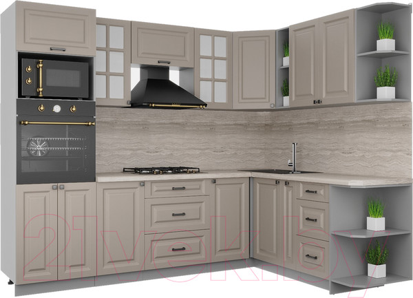 Изображение товара Кухонный гарнитур Интерлиния Мила Деко 1.88x2.6 правая (луна/луна/травертин серый)