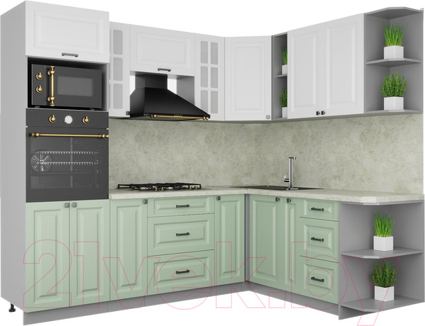 Изображение товара Кухонный гарнитур Интерлиния Мила Деко 1.88x2.4 правая (белый/мята/опал светлый)