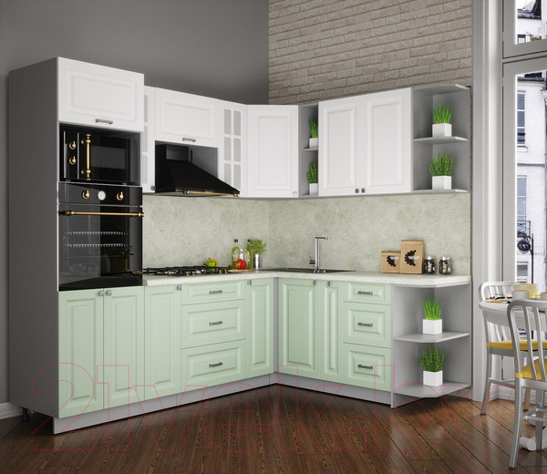 Изображение товара Кухонный гарнитур Интерлиния Мила Деко 1.88x2.4 правая (белый/мята/опал светлый)