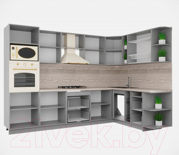 Изображение товара Кухонный гарнитур Интерлиния Мила Деко 1.88x3.0 правая (белый/мята/опал светлый)