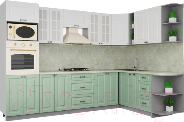 Изображение товара Кухонный гарнитур Интерлиния Мила Деко 1.88x3.0 правая (белый/мята/опал светлый)