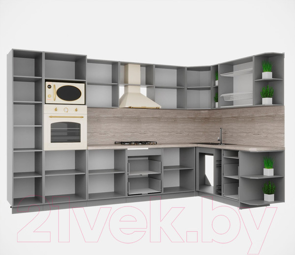 Изображение товара Кухонный гарнитур Интерлиния Мила Деко 1.88x3.4 правая (белый/мята/опал светлый)