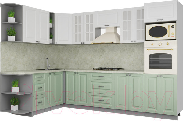 Изображение товара Кухонный гарнитур Интерлиния Мила Деко 1.88x3.0 левая (белый/мята/опал светлый)
