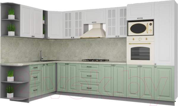 Изображение товара Кухонный гарнитур Интерлиния Мила Деко 1.88x3.4 левая (белый/мята/опал светлый)
