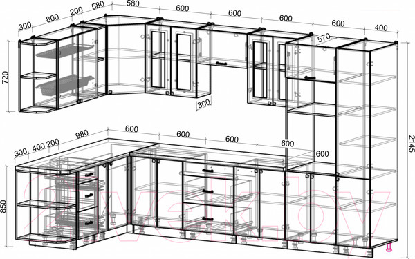 Изображение товара Кухонный гарнитур Интерлиния Мила Деко 1.88x3.4 левая (белый/мята/опал светлый)
