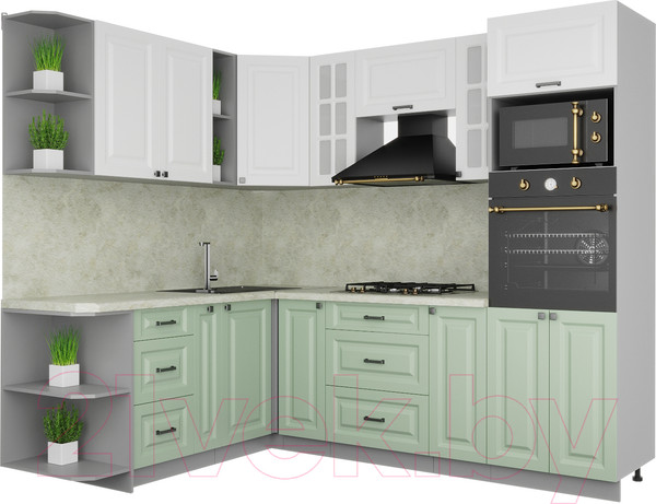 Изображение товара Кухонный гарнитур Интерлиния Мила Деко 1.88x2.4 левая (белый/мята/опал светлый)