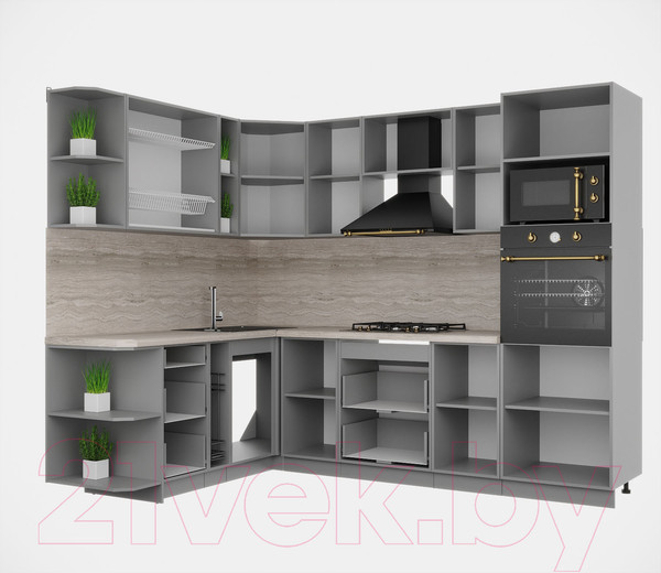 Изображение товара Кухонный гарнитур Интерлиния Мила Деко 1.88x2.6 левая (белый/мята/опал светлый)