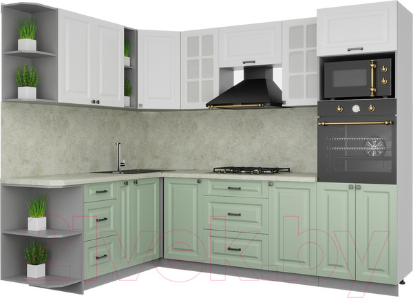 Изображение товара Кухонный гарнитур Интерлиния Мила Деко 1.88x2.6 левая (белый/мята/опал светлый)