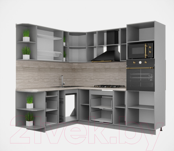 Изображение товара Кухонный гарнитур Интерлиния Мила Деко 1.88x2.4 левая (мята/мята/травертин серый)