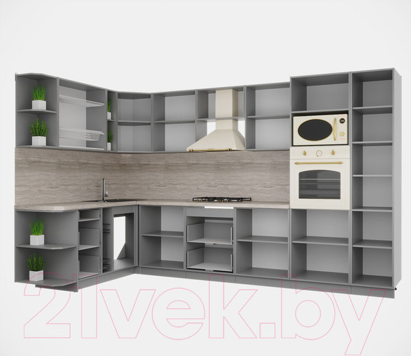 Изображение товара Кухонный гарнитур Интерлиния Мила Деко 1.88x3.4 левая (мята/мята/травертин серый)