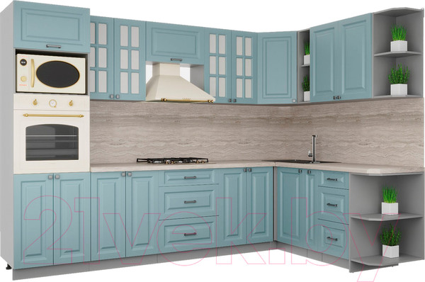 Изображение товара Кухонный гарнитур Интерлиния Мила Деко 1.88x3.0 правая (океан/океан/травертин серый)