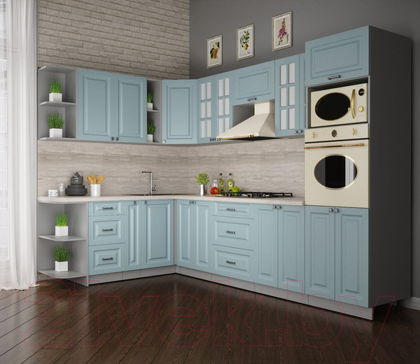 Изображение товара Кухонный гарнитур Интерлиния Мила Деко 1.88x3.0 левая (океан/океан/травертин серый)