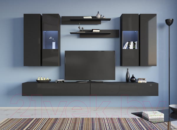 Изображение товара Шкаф навесной НК Мебель Point тип-20 / 71774435 (черный/черный глянец)