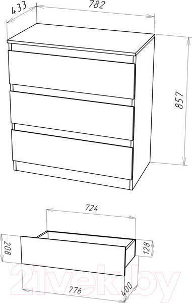 Изображение товара Комод НК Мебель Stern Т-3 3-я / 72674921 (16мм, дуб сонома)