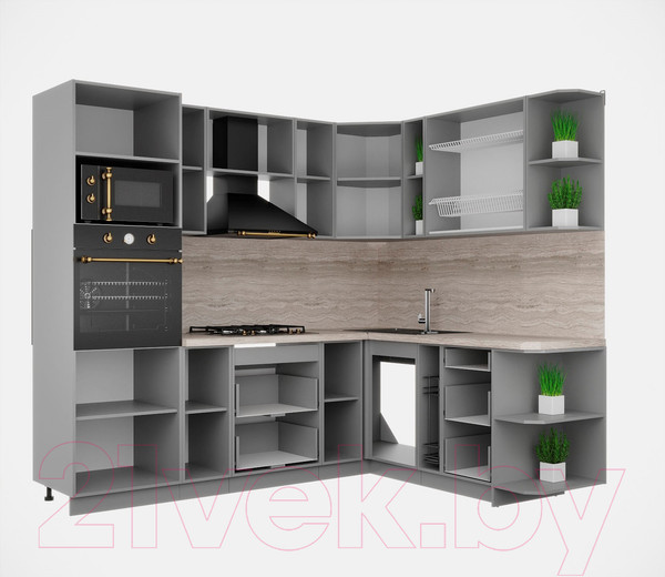 Изображение товара Кухонный гарнитур Интерлиния Мила Деко 1.88x2.4 правая (пепел/пепел/опал светлый)