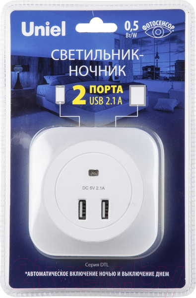 Изображение товара Ночник Uniel DTL-321 White/Sensor/2USB / UL-00007348