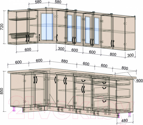 Изображение товара Кухонный гарнитур Интерлиния Мила Крафт 1.2x2.9 (дуб полярный)