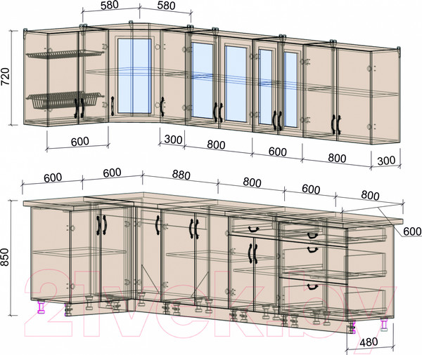 Изображение товара Кухонный гарнитур Интерлиния Мила Крафт 1.2x3.1 (дуб снежный)