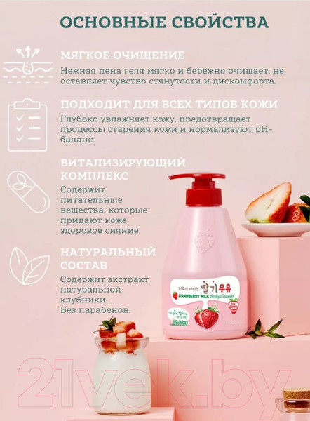 Изображение товара Гель для тела Welcos Kwailnara Strawberry Milk Body Cleanser  (560г)