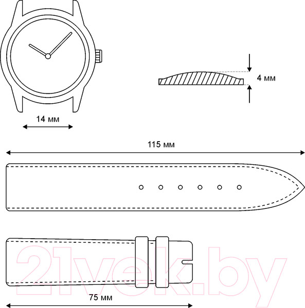 Изображение товара Ремешок для часов Ardi Classik РКЖ-14-07-01-1-1 