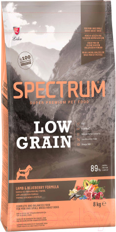 Изображение товара Сухой корм для собак Spectrum Low Grain для взрослых мини и мелких пород с ягненком и черникой (8кг)