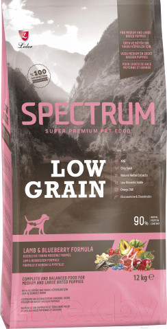 Изображение товара Сухой корм для собак Spectrum Low Grain для щенков средних и круп. пород с ягненком и черникой (12кг)