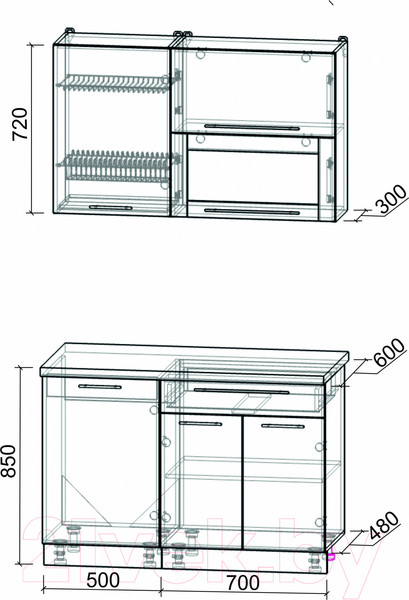 Изображение товара Кухонный гарнитур Интерлиния Мила Пластик 1.2 В (капучино глянец/опал светлый)