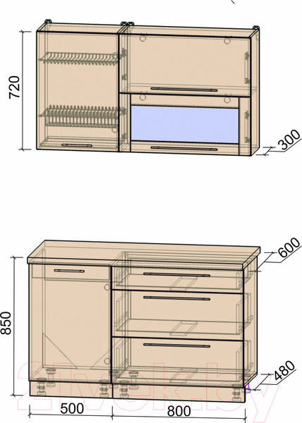 Изображение товара Кухонный гарнитур Интерлиния Мила Пластик 1.3 В (капучино глянец/опал светлый)