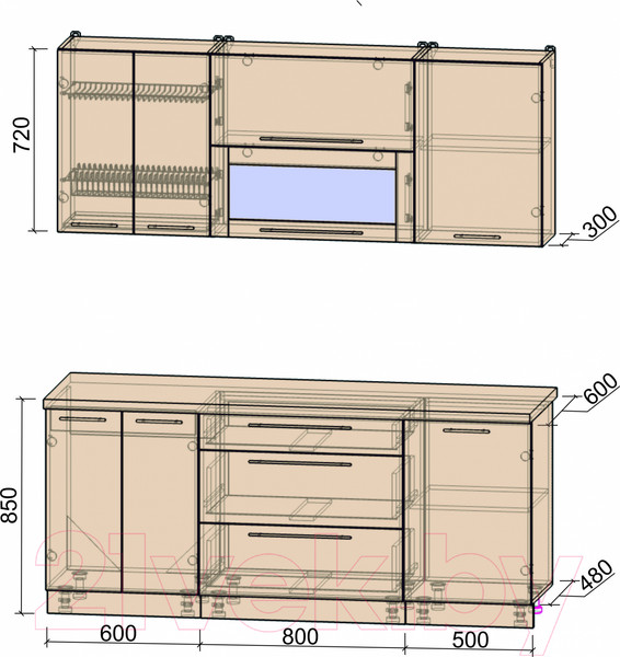 Изображение товара Кухонный гарнитур Интерлиния Мила Пластик 1.9 В (капучино глянец/опал светлый)
