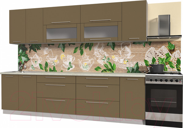 Изображение товара Кухонный гарнитур Интерлиния Мила Пластик 2.9 В (капучино глянец/опал светлый)