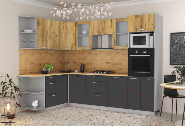 Изображение товара Кухонный гарнитур Интерлиния Мила 1.68x2.8 левая (дуб золотой/антрацит/дуб бунратти)