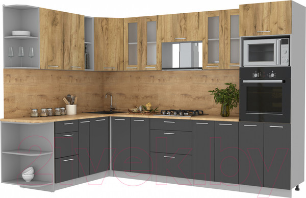 Изображение товара Кухонный гарнитур Интерлиния Мила 1.88x3.0 левая (дуб золотой/антрацит/дуб бунратти)