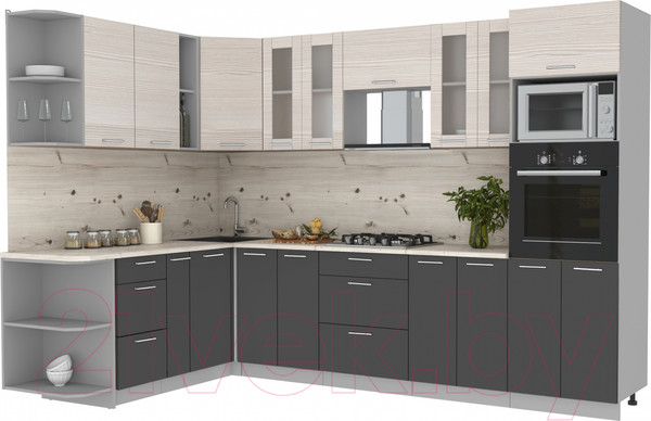 Изображение товара Кухонный гарнитур Интерлиния Мила 1.88x3.0 левая (вудлайн кремовый/антрацит/бискайская сосна)