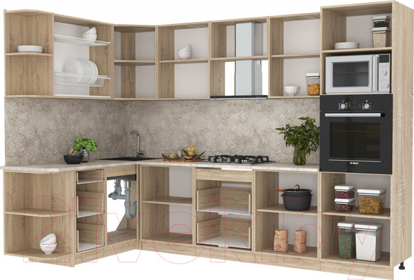 Изображение товара Кухонный гарнитур Интерлиния Мила 1.68x3.0 левая (вудлайн кремовый/антрацит/бискайская сосна)