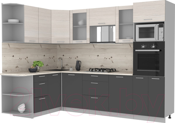 Изображение товара Кухонный гарнитур Интерлиния Мила 1.68x2.8 левая (вудлайн кремовый/антрацит/бискайская сосна)