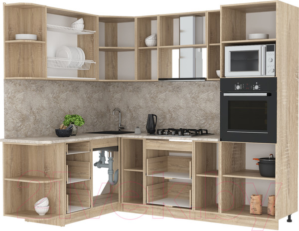 Изображение товара Кухонный гарнитур Интерлиния Мила 1.68x2.4 левая (бетон/антрацит/травертин)