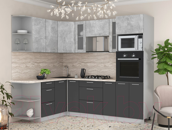 Изображение товара Кухонный гарнитур Интерлиния Мила 1.68x2.4 левая (бетон/антрацит/травертин)