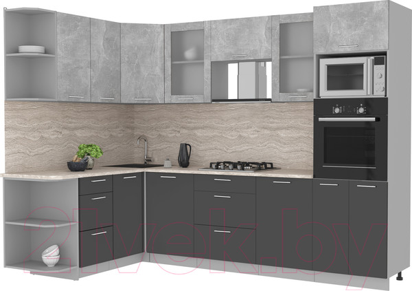Изображение товара Кухонный гарнитур Интерлиния Мила 1.68x2.8 левая (бетон/антрацит/травертин)